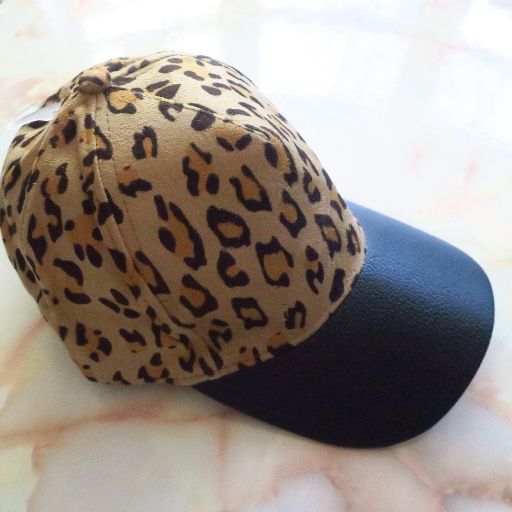 Suede Leopard Ball Cap with Vegan Leather Bill - Picture 6 of 8